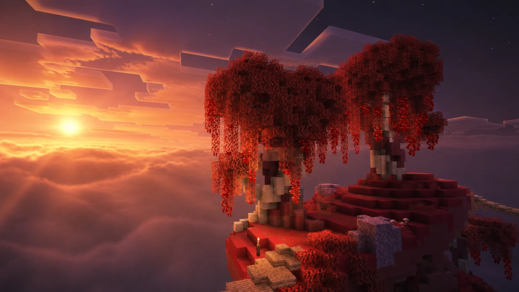 Helix Trees glowing red above the clouds at sunrise in Torrhus Canyon